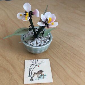 Vintage Hallmark Glass Bonsai Cherry Blossom Tree with Celedon Like Pot